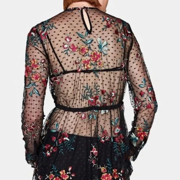 ZARA floral embroidered long sleeve top MED - Picture 4 of 13